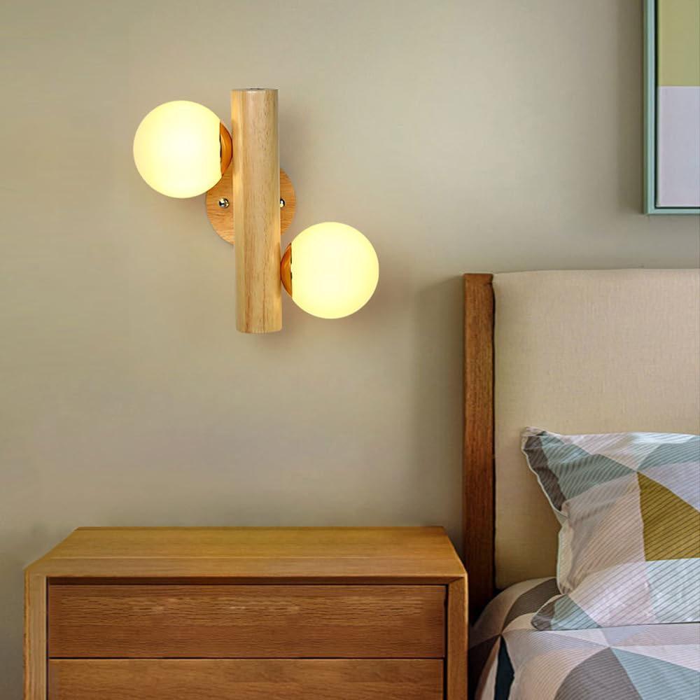 G9 Light Source Glass Shade Wall, Nordic Industrial Style Wood Lamp, Single Head Creative Sconce, Dining Room Bedroom Living Mounted Fixtures