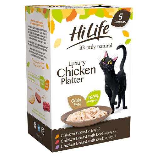 HiLife it's only natural - Wet Cat Food - The Luxury Chicken Platter in Jelly - Chicken Breast, Duck, Beef - 100% Natural Grain Free, 250g (Pack of 4)