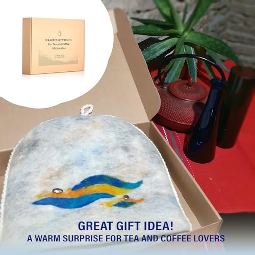 Image of Tea Cozy for Teapot Large - Keep Your Brew Warm and Stylish with This Felted Tea Cosy, Enhancing Flavor and Aesthetics - Fits 6-Cup Teapot & 34oz French Press (Sea Waves)