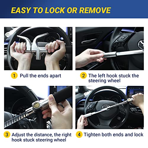 Opsoopi Steering Wheel Lock, Anti Theft Car Device, Car Club Universal Car Lock With Car Safety Hammer, Car Security Products (Black) #TOP6