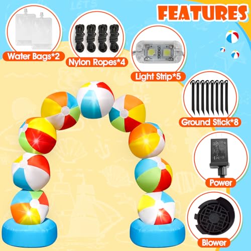 8FT Summer Inflatable Beach Ball Arch Blow-up Inflatable Arch with 5 LED Lights for Summer Inflatables Outdoor Decorations Pool Party Favors for Beach Party Decor Tropical Yard Lawn Garden Supplies - Thumbnail 3