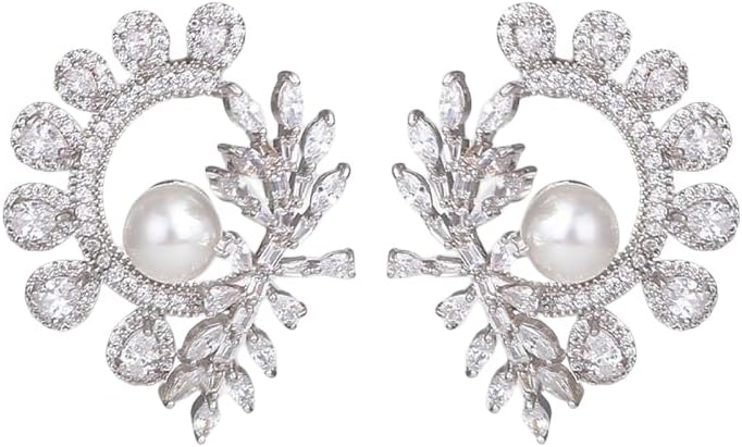 14K Gold Natural Crystal & Freshwater Pearl Hoop Earrings for Women, Dainty Branch Shape Design, Chic Christmas Jewelry Gift, Fashionable Everyday Accessory, Classy Pearl Earrings