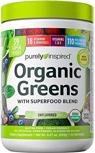 Greens Powder Smoothie Mix | Purely Inspired Organic Greens Powder Superfood, Unflavored, 24 Servings (Package May Vary), 8.57 Ounce (Pack of 1)