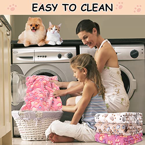 Image of Rezutan Dog Blankets for Large Dogs, Upgraded 3 Pack Dogs Cat Blanket Washable 41 inch x 31 inch, Soft Pet Throw Cover Suitable for Kennel Crate Bed, Cute Paw Pattern, White /Brown /Pink