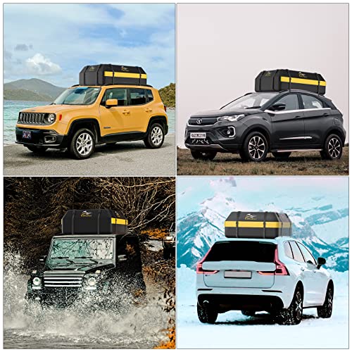 Waterproof Cargo Carrier: Rooftop Cargo Carrier 15 Cubic Feet Roof Rack Cargo Carrier For All Cars With/Without Rack, Includes Anti-Slip Mat, Luggage Lock, 6 Door Hooks, 10 Reinforced Straps #TOP6