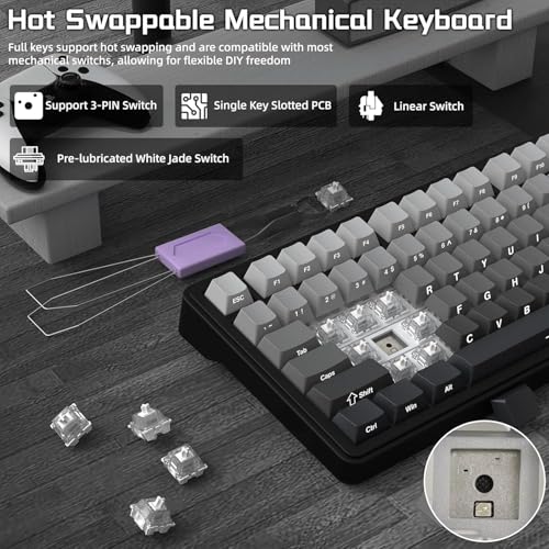 ATTACK SHARK X85 Teclado mecânico para jogos sem fio 75% Gasket com botão,BT5.0/2.4G/USB-C,acolchoamento de cinco camadas,RGB,5000mAh,troca a quente,teclas com impressão lateral (Moonlight) - Imagem 5