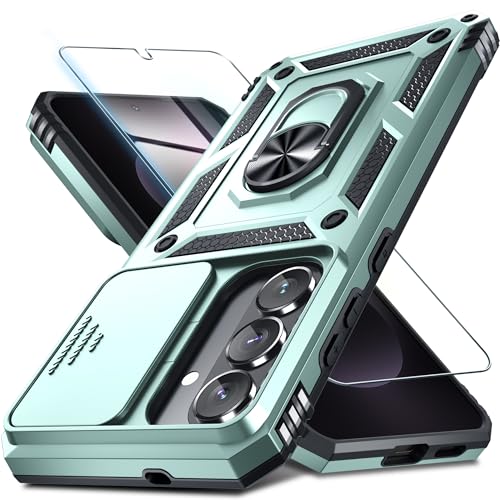 Janmitta Compatible with Samsung Galaxy S26 Case Built in Slide Camera Lens Cover+Screen Protector+Finger Ring Holder Kickstand,Heavy Duty Shockproof Full Body Phone Cover,2026 Dark Green by Janmitta - Used condition - US$7.48