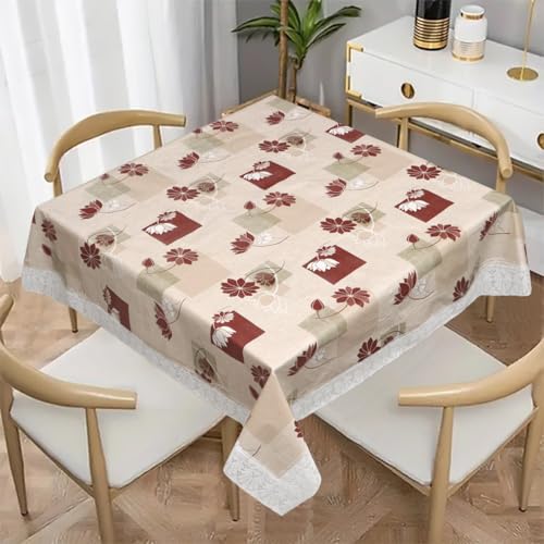 Image of Dakshya Industries PVC Waterproof Square Table Cover 48x48 Inch for 4 Seater Dining Table | Floral Printed Oilproof Stain Resistant Washable Plastic Table Cover, Love