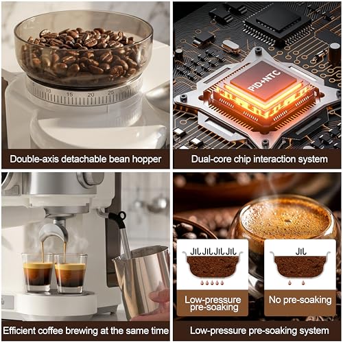 Image of Espresso Machine with Coffee Grinder, 20-Bar Professional Espresso Maker with Steam Wand, Fast Heating System, Removable Water Tank, Cappuccino & Latte Coffee Machine for Home Baristas