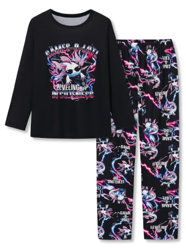 Image of Tebbis Boys Comfy Trendy Print Long Sleeve & Pants Pajama Set Sizes 6-18 | Lightweight Breathable Fabric, 2-Piece PJs, Trendy Printed Jammies for Little & Big Boys, Ideal for Lounging and Sleeping