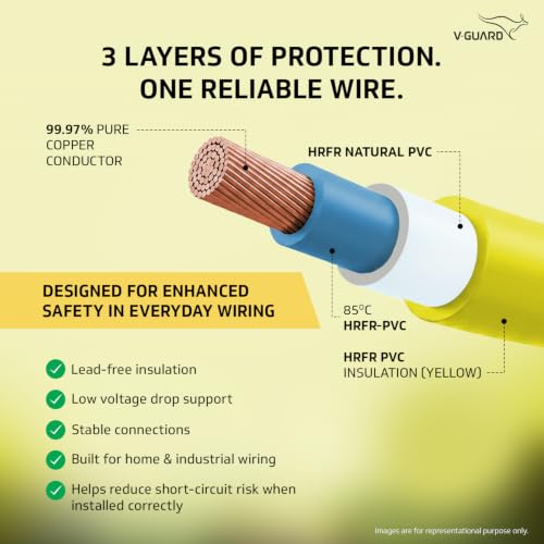 Image of V Guard Superio+ Eco Safe Triple Layered HRFR PVC Wiring Cables (Yellow, 6 Sqmm)