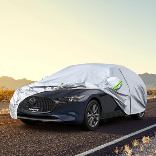 Image of Kaugung 6 Layers Car Cover Custom Fit Mazda 3 Hatchback from 2003 to 2025,Waterproof Car Cover All Weather for Automobiles Outdoor Indoor with Zipper Door, Sun Rain Dust Snow Protection.