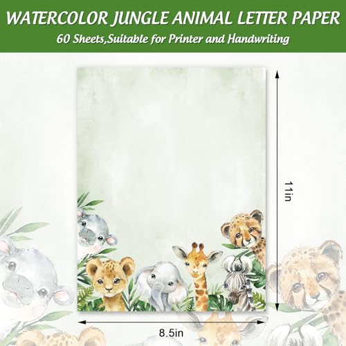 Whaline 60 Sheets Safari Jungle Stationery Letterhead Paper 8.5 x 11 Inch Double-Sided Printing Border Paper Jungle Animal Writing Paper for Printer Baby Shower Birthday Invitation - Image 3