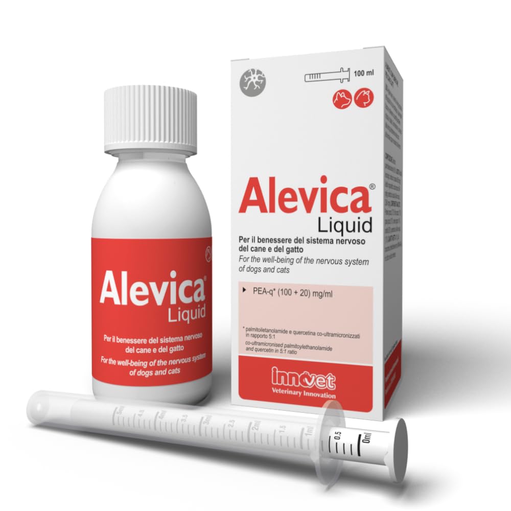 Innovet Alevica PEA-q für Hunde und Katzen, 100 ml Flüssigkeit für das Gleichgewicht des Nervensystems, PEA Hund, Flüssigkeit mit Spritze, Unterstützt neurologische Funktion, Komfort und Wohlbefinden