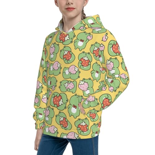 Cute frog Hold Strawberry Kid Hoodies Boys Sweatshirts Girls Pullover with Pocket2