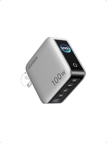 UGREEN Nexode Pro 100W GaN USB C Charger, 5-Port Fast Type-C Wall Charger Block with Smart Display Compatible with MacBook Pro/Air, iPhone 17/16