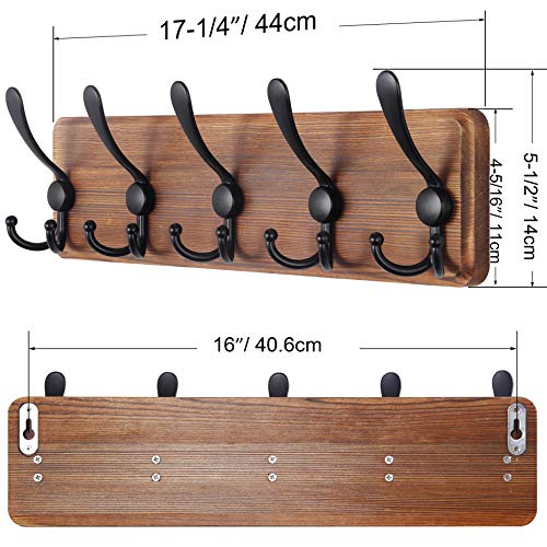 Image of SKOLOO Rustic Wall Mounted Coat Rack: 16 inch Stud Spacing, Pine Real Wood Plank Wall Coat Rack with 5 Triple Hooks, Farmhouse Coat Hanger Wall Mount for Hanging Backpack Jacket Coat Hat
