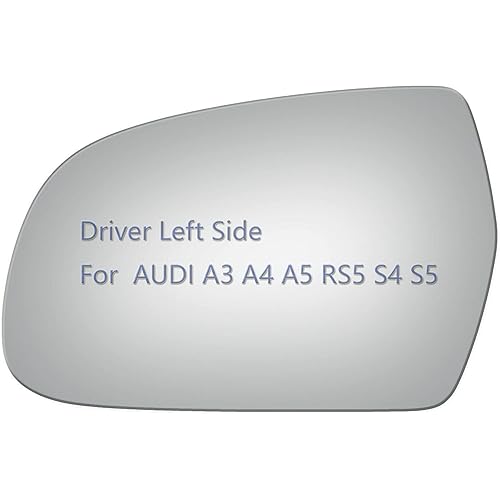 JZSUPER Side Mirror Glass fit for Audi A3 A4 A5 Quattro, RS5 S4 S5 Driver Left Side LH Flat, Including Adhesive (2010-2017)