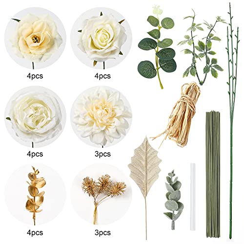 Yyhuawu Artificial Flowers Combo Box Set Gradient Color Flower Leaf With Stems For Diy Wedding Bouquets Centerpieces Baby Shower Party Home Decorations Ivory #TOP2