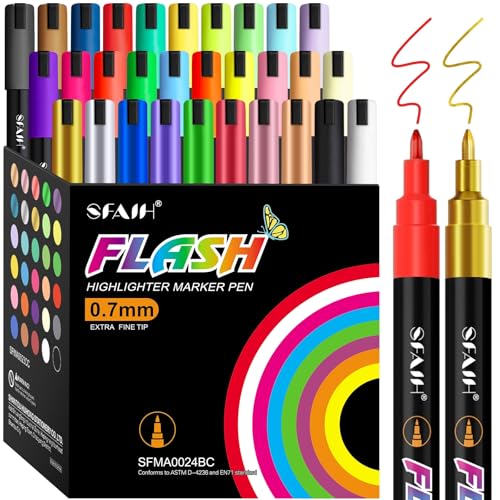 SFAIH 30 Vibrant Liquid Chalk Markers for Bhalkboard, Calendar, Glass - [1s Wet Wipe] No Residue,...