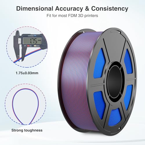 Image of Blue Rose Red Dual Color Silk PLA Filament Multicolor 1.75mm, Dimensional Accuracy ±0.03mm, Shiny Coextrusion 3D Printer Filament 1KG Spool(2.2lbs) for FDM 3D Printers