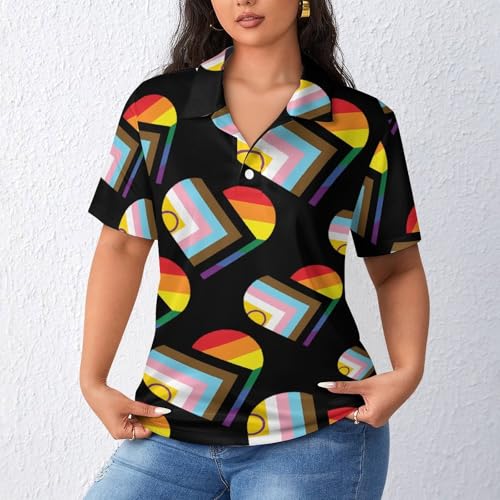 Polo transgénero para mujer con diseño de corazón transpirable de manga corta 2