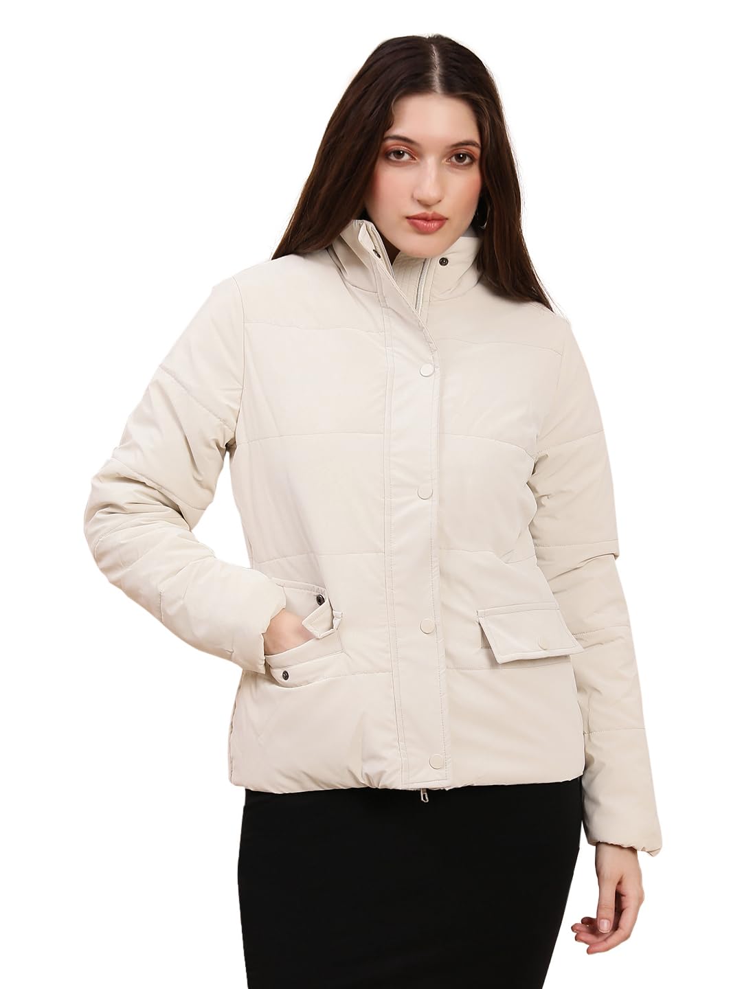globus Women High Neck Long Sleeves Front Zip 2 Pockets Winterwear Puffer Jacket-picture-38
