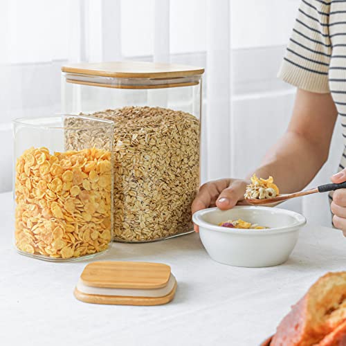 Comsaf Glass Food Storage Containers, 111/37 Oz Glass Flour And Sugar Containers With Airtight Lids, Large Square Glass Jars With Bamboo Lids For Rice, Pasta, Oats, Grains, Cookies, Snacks, Candy #TOP4
