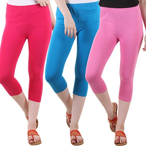Image of DIAZ Women's Super Combed Cotton Elastane Stretch Slim Fit Printed Capri -Pack of 3
