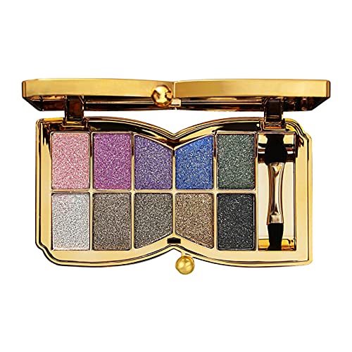 UIFCB Glitter Eyeshadow Palette,10 Colors Sparkle Shimmer Eye Shadow Highly Pigmented Long Lasting Makeup Set Gold (Type 1)