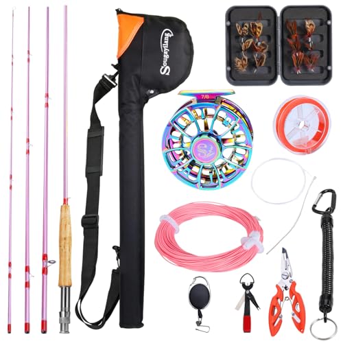 Sougayilang - Sougayilang Ensemble canne à pêche à la mouche et moulinet, canne à pêche à la mouche portable ultra légère à 4 sections et moulinet en aluminium usiné CNC, kit de démarrage complet avec sac de canne