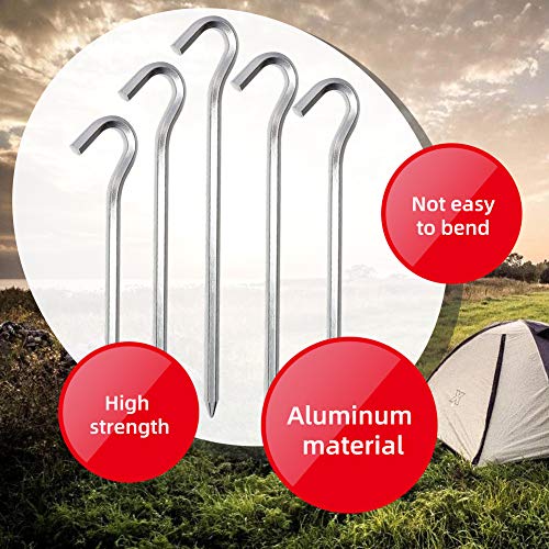 UEOTO Clavijas para Carpa 14 Piezas, Ganchos de Metal para Carpa Resistentes de 18 cm, Aluminio liviano para Carpa, Clavijas para Suelo Duro, estacas de jardín para toldo de Camping, Lona de Viaje