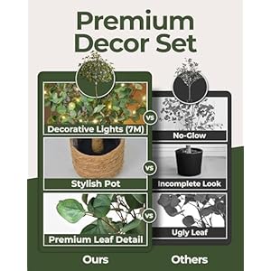 Artificial Eucalyptus Tree with Lights - 6 Ft Faux Eucalyptus with Realistic Leaves - Indoor Artificial Tree with Lights and Decorative Pot - Artificial for Indoor Home Office Living Room Decor Artificial Eucalyptus Tree with Lights 6 Ft Faux Eucalyptus with Realistic Leaves Indoor Artificial Tree with Lights and Decorative Pot Artificial for Indoor Home Office Living Room Decor