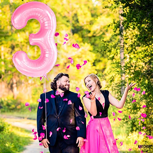 Katchon, Light Pink Number 3 Balloon - 40 Inch, 3Rd Birthday Decorations For Girls | Pink 3 Balloon Number | Unicorn Birthday Decorations For Girls | Pink Birthday Party Supplies, 3 Year Old Balloon #TOP6
