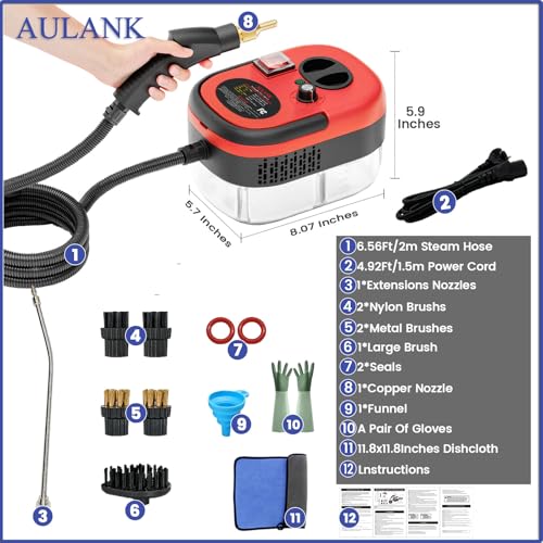 Image of Steam Cleaner, Portable Pressurized Steamer for Cleaning with 14pcs Accessories, 6-Level Adjustable and 15s Heat-Up, Handheld Steam Cleaner for Home, Tile, Dirt, Grout, Grease, Car Detailing(Red)