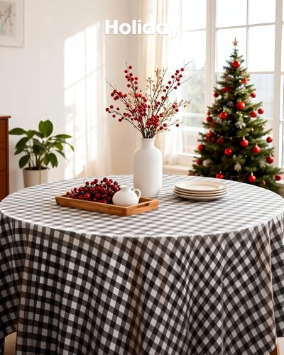 Image of Pureegg Plastic Table Cloth Disposable 10 Pack, 84'' Round Table Cloths, Party, Picnic, Decorative Gingham Tablecloths, Round, Red and White Checkered Cover, Leakproof & Sturdy, Red Plaid