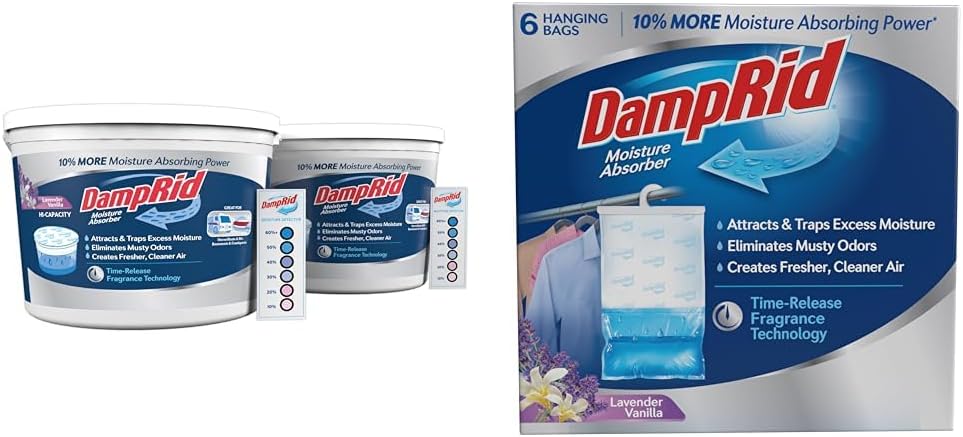 DampRid 2-Pack Hi-Capacity Moisture Absorber Bucket & 6-Pack Hanging Lavender Vanilla Moisture Absorbers