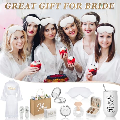 Image of JaGely 9 Pcs Bride to Be Gifts Set Bridal Shower Bachelorette Wedding Gifts with Robe Slippers Tumbler Tote Bag & Bridal Kit