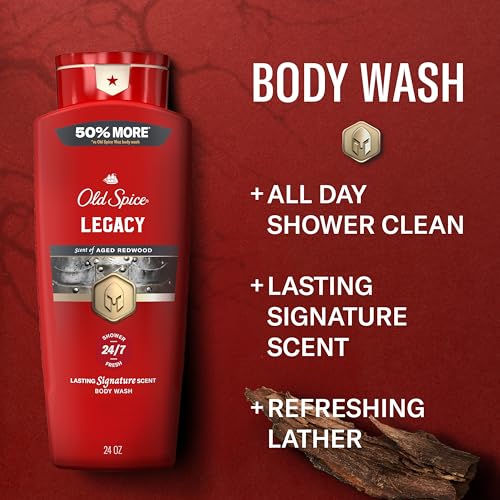 Image of Old Spice Body Wash for Men, 24 /7 Shower Fresh & Clean with Daily Use, Lasting Signature Scent, Refreshing Lather, Moisturizing Formula, Legacy with Coconut, Pine & Cedar Scent, 24 oz