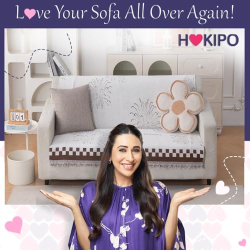 Image of HOKIPO Serene Abode Sofa Cover 2 Seater, 180x120 cm, Brown Dot Burst