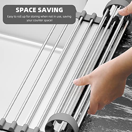 Simplekitchen Roll Up Dish Drying Rack, Over The Sink Dish Drying Rack Kitchen Rolling Dish Drainer, Foldable Sink Rack Mat Stainless Steel Wire Dish Drying Rack For Kitchen Sink Counter (Gray) #TOP3