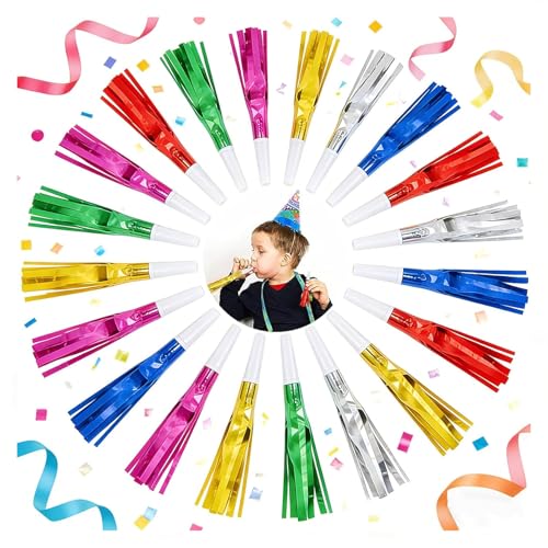 Ovanda 24 Stück Tröten Kindergeburtstag Kindergeburtstag Trompete Kinder Bunte Quasten Party Krachmacher Blowouts Geburtstagsfeier für Geburtstag Sportveranstaltungen Neujahr Weihnachten