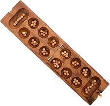 Engelhart - 350320 - Wooden Awalé - Folding - Traditional African Game - Strategic - 2 Players - Eco Play - 13.2 x 24.5 x 4.8 cm - 48 Wooden Balls - Ages 6 and up