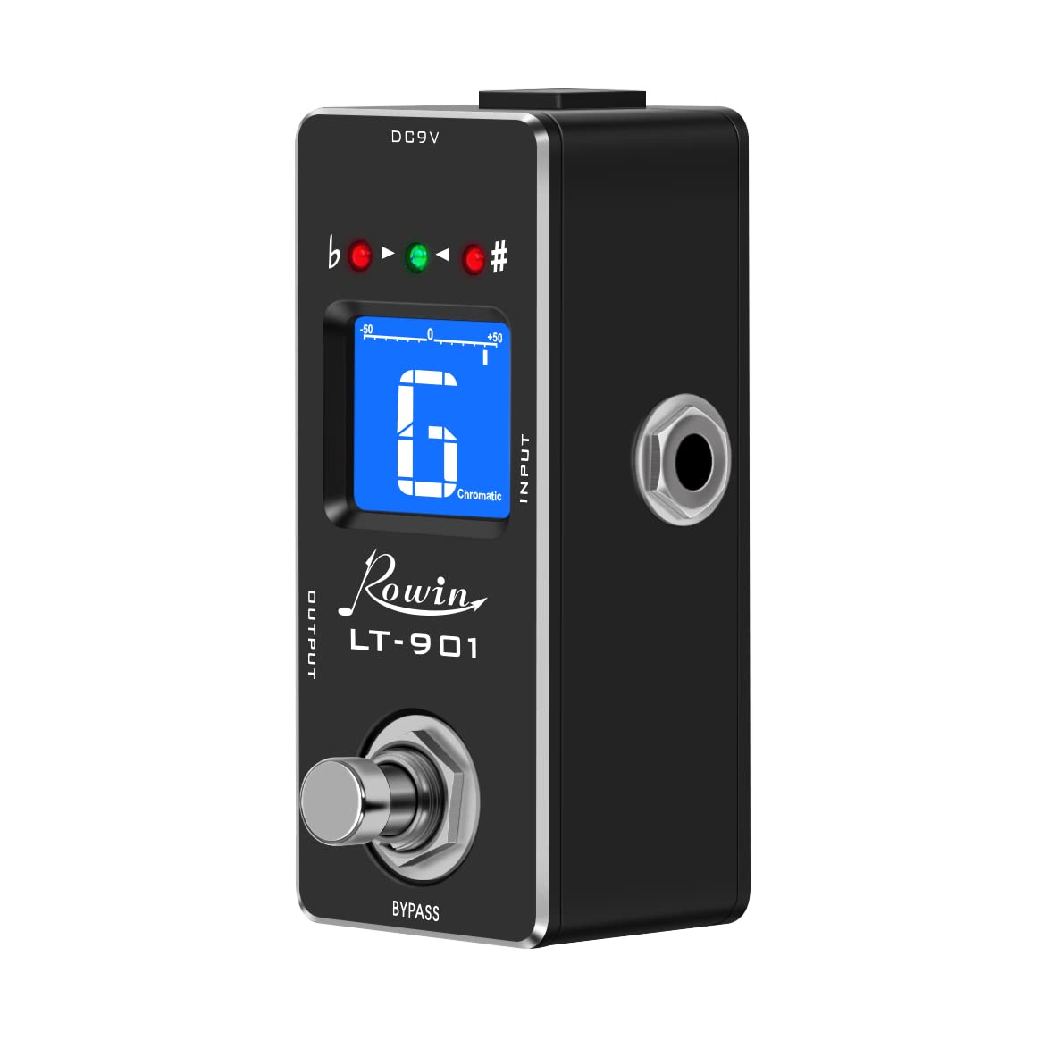Rowin LT-901 - Pedal de afinador de guitarra cromática - True Bypass, afinación ultrarrápida, visualización LED, diseño compacto para guitarras eléctricas y bajas