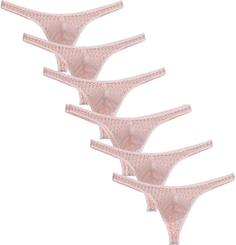Men's Hollow Lace Thong Underwear Male Bulge Pocuh Bikini T-back See-through G-string Underpants