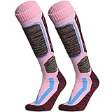 WEIERYA Ski Socks, Warm Knee High Performance Skiing Socks, Snowboard Socks (Pink 2 Pairs, Medium)