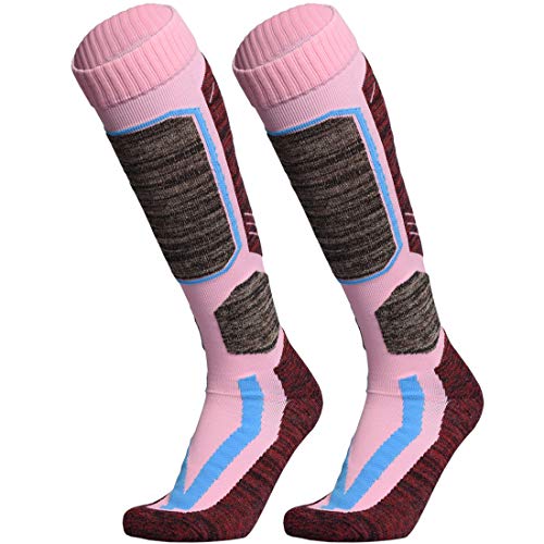 Weierya Ski Socks, Warm Knee High Performance Skiing Socks, Snowboard Socks (Pink 2 Pairs, Medium) #TOP15