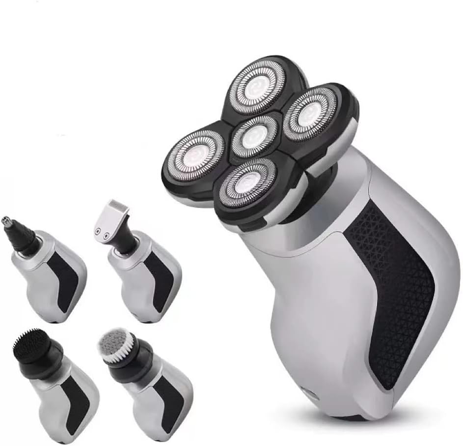 JYYBN Multifunctional5 in 1Electric Shavers for Men Bald Head Shaver Mens Electric Razors for Shaving Rechargeable Cordless Wet/Dry Rotary Shaver with Clippers Nose Hair Trimmer Facial Cleansing Brush