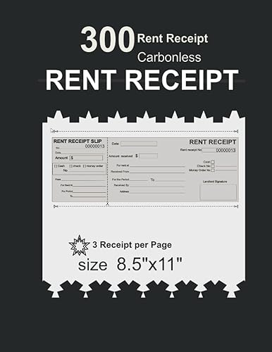 Rent Receipt Book- 300 RECEIPT -Landlord Rent Receipt Payment | 3 Receipts Per Page |: For House, Apartment Large 8.5''x11''
