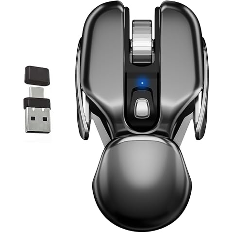DANCESOUL Unique Look Wireless Mouse with USB＆Type C 2-in-1 Receiver, Rechargeable, Silent Click, Optical, Cordless Mouse for Laptop,PC,Computer,MacBook and All USB Type C Devices-Metal Grey Cover